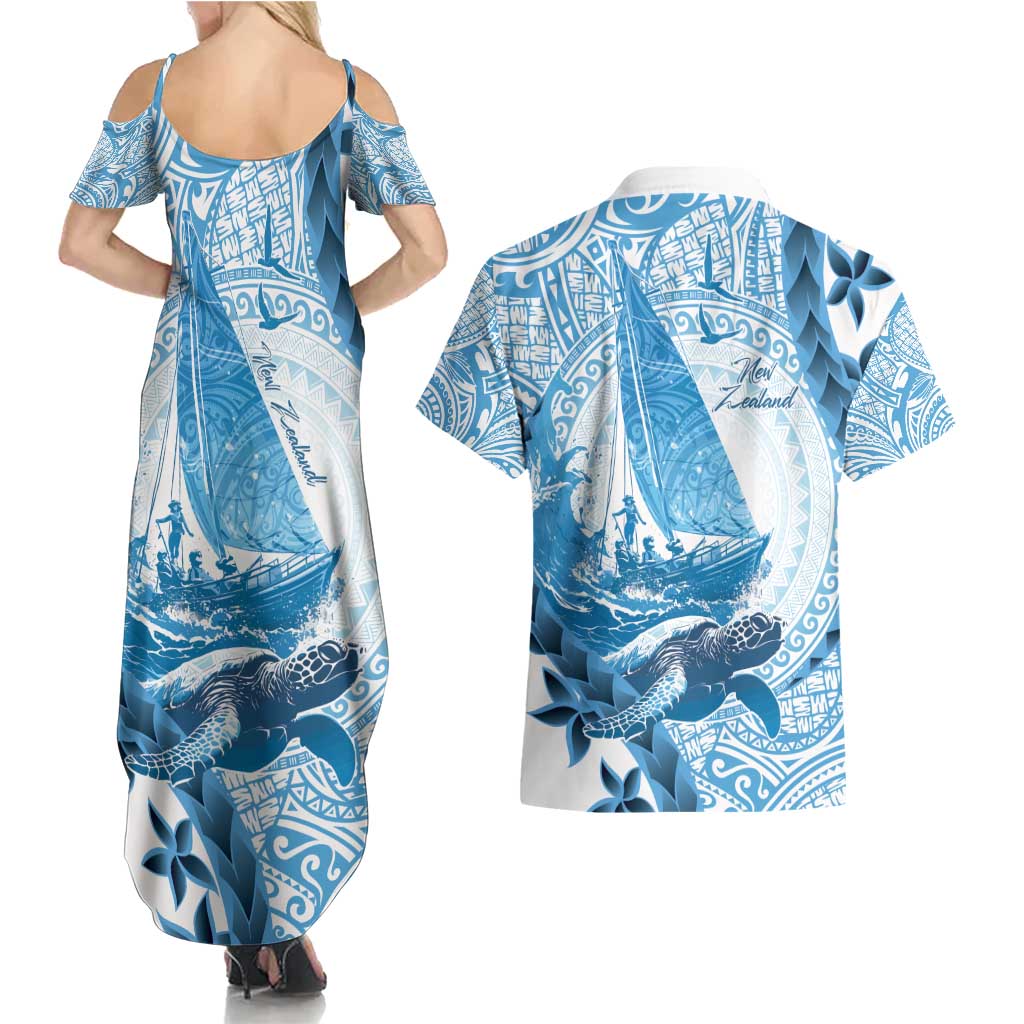 New Zealand Saling Couples Matching Summer Maxi Dress and Hawaiian Shirt Aotearoa Yacht Racing - Born To Sail