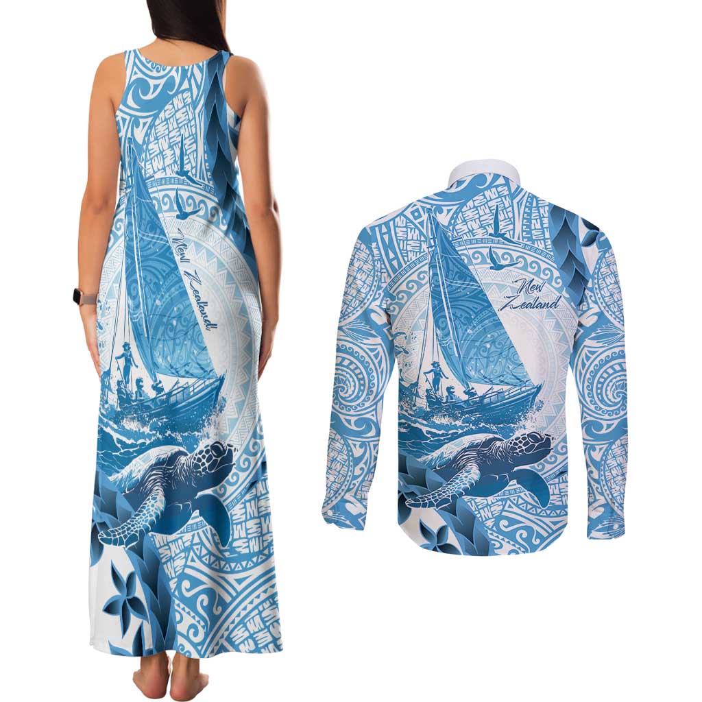 New Zealand Saling Couples Matching Tank Maxi Dress and Long Sleeve Button Shirt Aotearoa Yacht Racing - Born To Sail