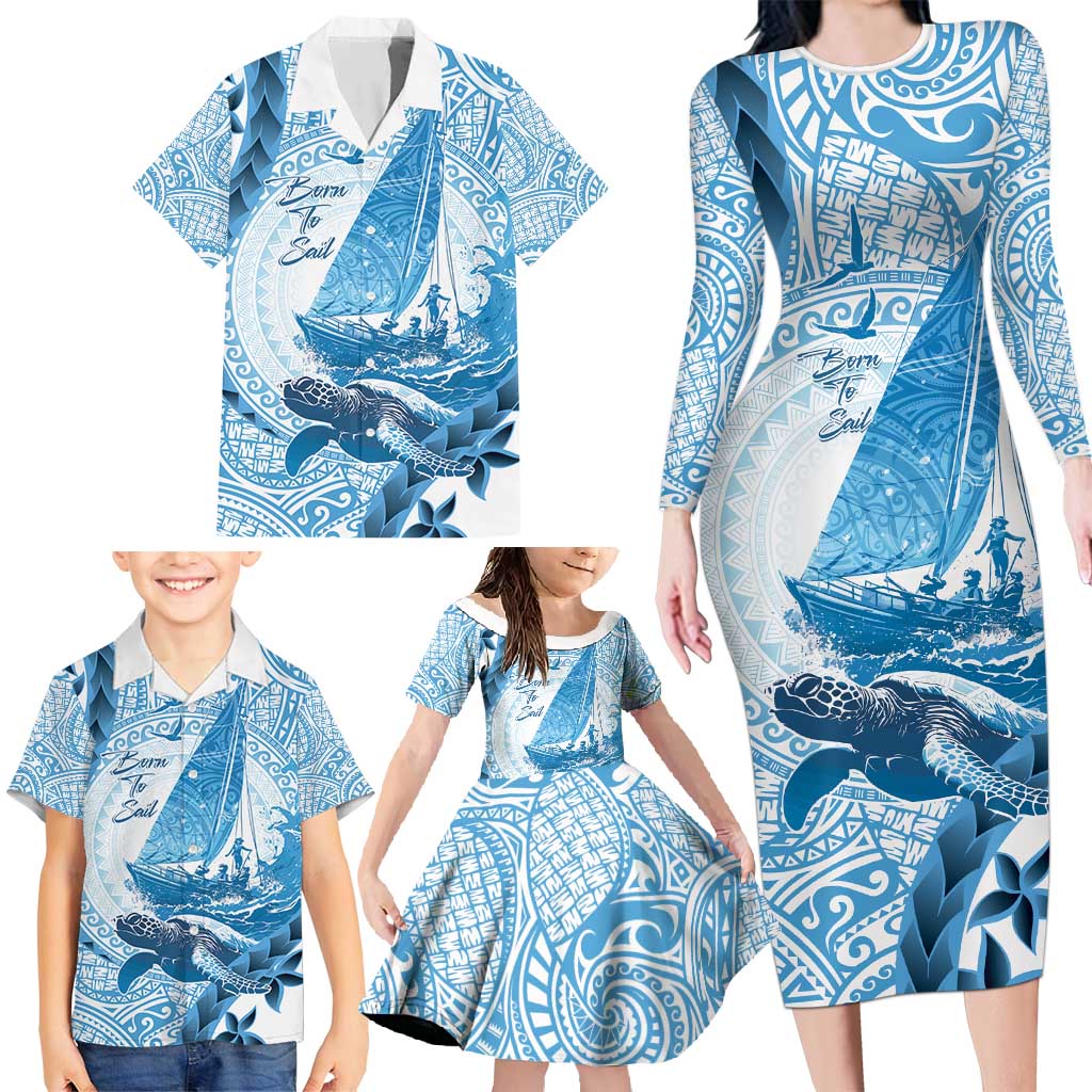 New Zealand Sailing Family Matching Long Sleeve Bodycon Dress and Hawaiian Shirt Aotearoa Yacht Racing - Born To Sail LT14 - Polynesian Pride