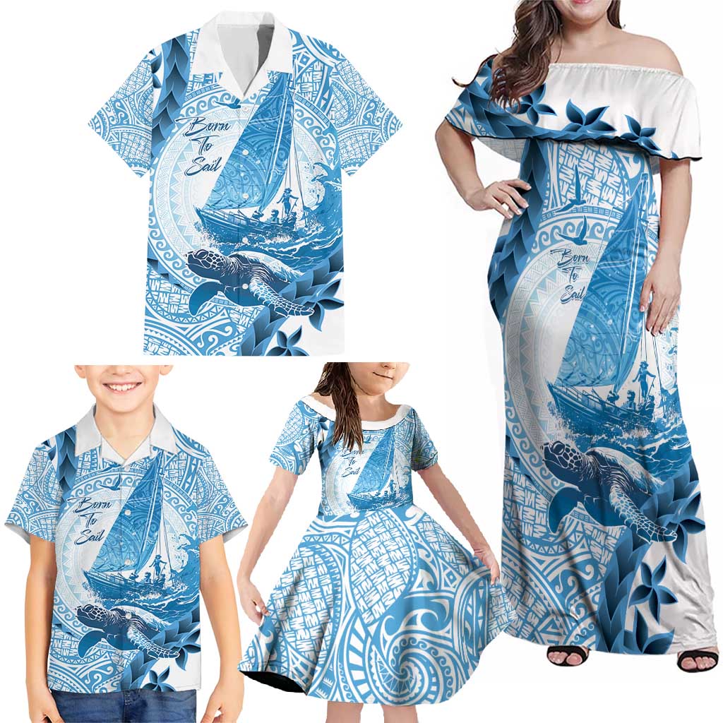 New Zealand Sailing Family Matching Off Shoulder Maxi Dress and Hawaiian Shirt Aotearoa Yacht Racing - Born To Sail LT14 - Polynesian Pride