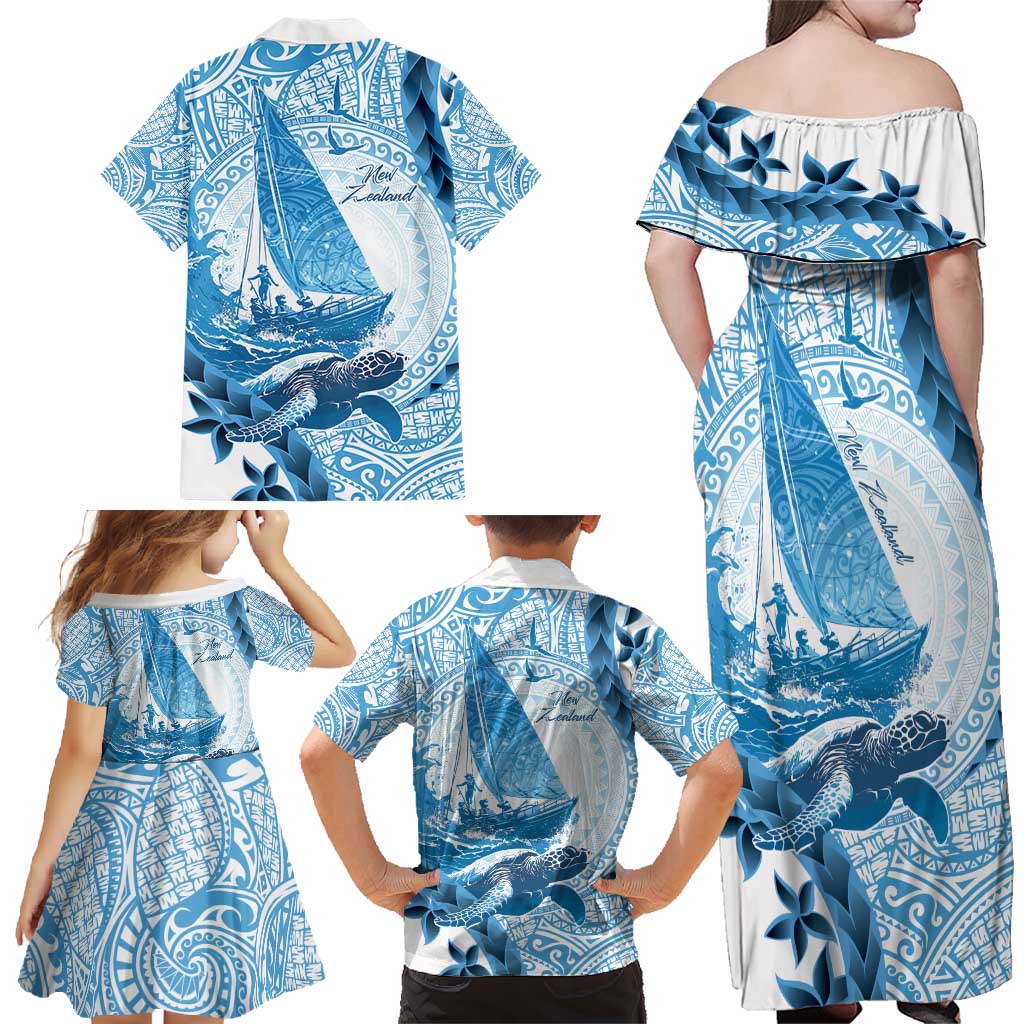 New Zealand Sailing Family Matching Off Shoulder Maxi Dress and Hawaiian Shirt Aotearoa Yacht Racing - Born To Sail LT14 - Polynesian Pride