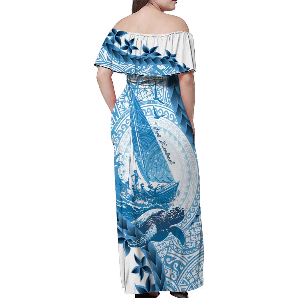 New Zealand Sailing Family Matching Off Shoulder Maxi Dress and Hawaiian Shirt Aotearoa Yacht Racing - Born To Sail LT14 - Polynesian Pride