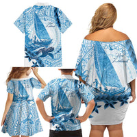 New Zealand Sailing Family Matching Off Shoulder Short Dress and Hawaiian Shirt Aotearoa Yacht Racing - Born To Sail LT14 - Polynesian Pride