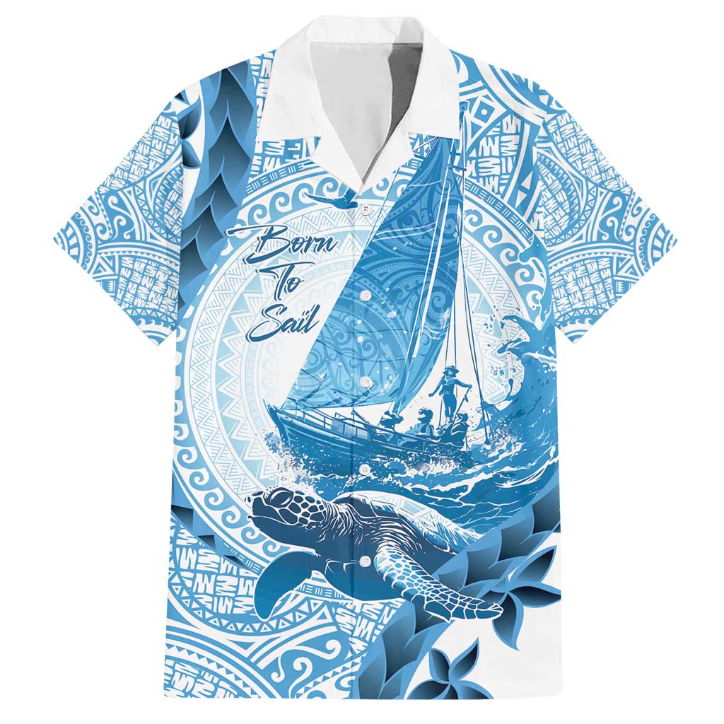 New Zealand Sailing Family Matching Short Sleeve Bodycon Dress and Hawaiian Shirt Aotearoa Yacht Racing - Born To Sail LT14 Dad's Shirt - Short Sleeve Blue - Polynesian Pride