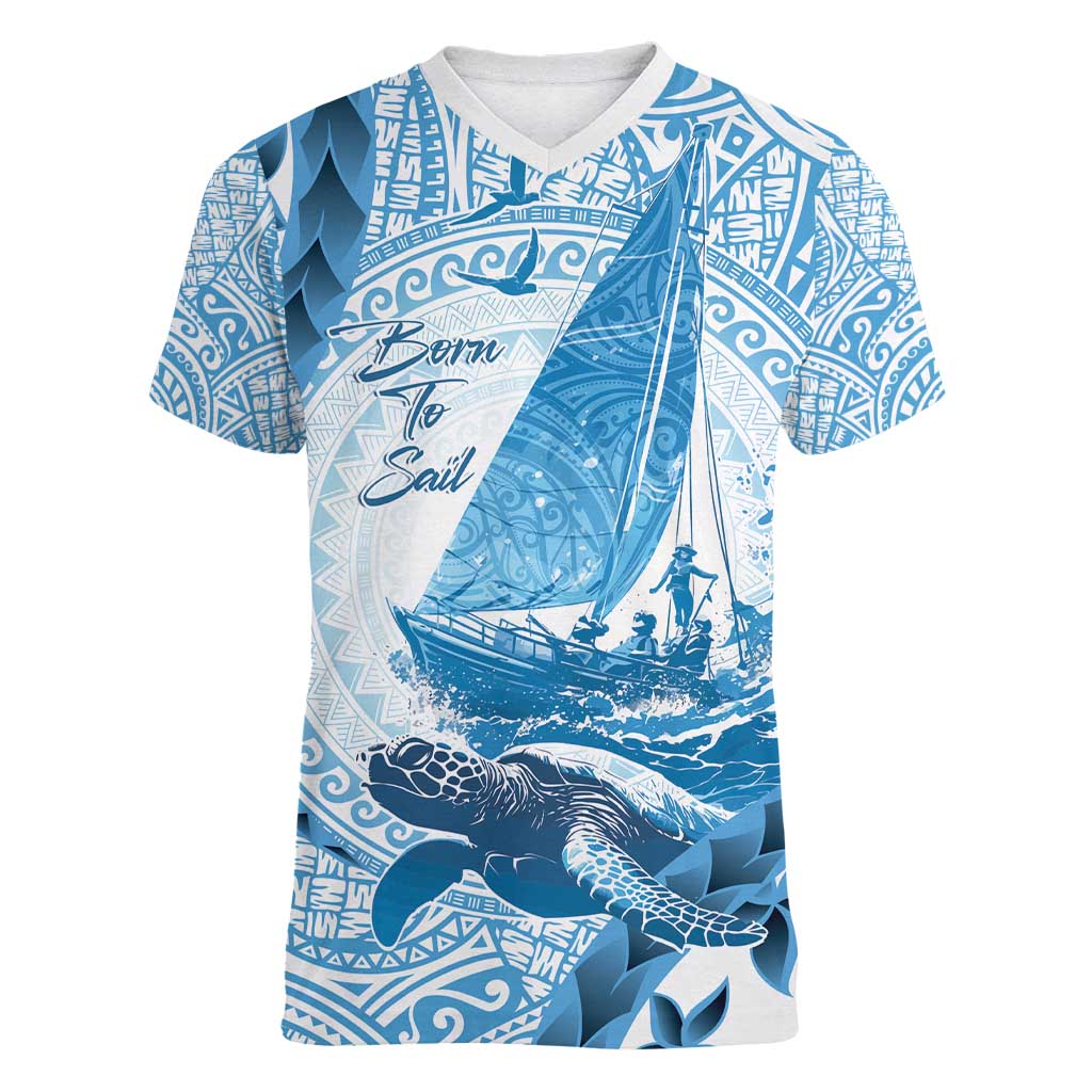 New Zealand Saling Women V-Neck T-Shirt Aotearoa Yacht Racing - Born To Sail