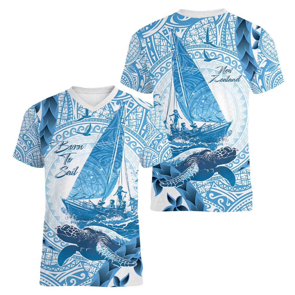 New Zealand Saling Women V-Neck T-Shirt Aotearoa Yacht Racing - Born To Sail