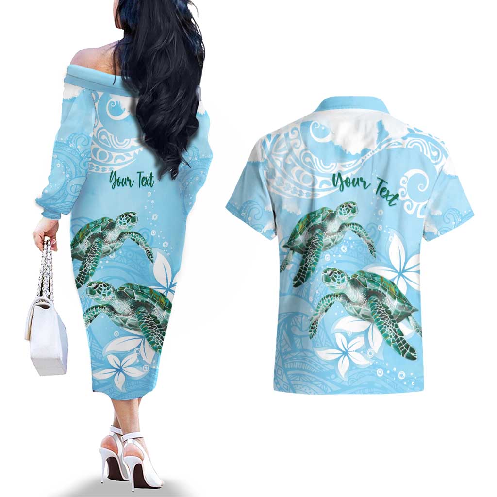 Personalised Polynesia Valentine's Day Couples Matching Off The Shoulder Long Sleeve Dress and Hawaiian Shirt SeaTurtle Couple Polynesian - Fairy Sparkles Color LT14 - Polynesian Pride