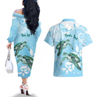 Personalised Polynesia Valentine's Day Couples Matching Off The Shoulder Long Sleeve Dress and Hawaiian Shirt SeaTurtle Couple Polynesian - Fairy Sparkles Color LT14 - Polynesian Pride