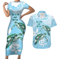 Personalised Polynesia Valentine's Day Couples Matching Short Sleeve Bodycon Dress and Hawaiian Shirt SeaTurtle Couple Polynesian - Fairy Sparkles Color LT14 Blue - Polynesian Pride