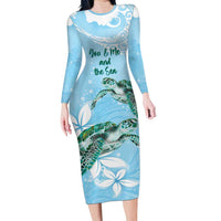 Personalised Polynesia Valentine's Day Family Matching Long Sleeve Bodycon Dress and Hawaiian Shirt SeaTurtle Couple Polynesian - Fairy Sparkles Color LT14 Mom's Dress Blue - Polynesian Pride