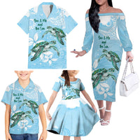 Personalised Polynesia Valentine's Day Family Matching Off The Shoulder Long Sleeve Dress and Hawaiian Shirt SeaTurtle Couple Polynesian - Fairy Sparkles Color LT14 - Polynesian Pride