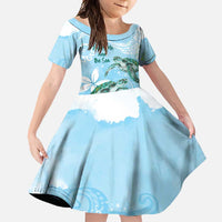 Personalised Polynesia Valentine's Day Family Matching Off Shoulder Maxi Dress and Hawaiian Shirt SeaTurtle Couple Polynesian - Fairy Sparkles Color LT14 Daughter's Dress Blue - Polynesian Pride
