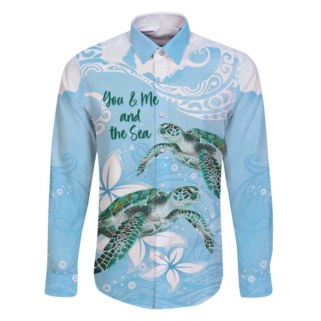 Personalised Polynesia Valentine's Day Family Matching Off Shoulder Maxi Dress and Hawaiian Shirt SeaTurtle Couple Polynesian - Fairy Sparkles Color LT14 Dad's Shirt - Long Sleeve Blue - Polynesian Pride