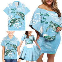 Personalised Polynesia Valentine's Day Family Matching Off Shoulder Short Dress and Hawaiian Shirt SeaTurtle Couple Polynesian - Fairy Sparkles Color LT14 - Polynesian Pride