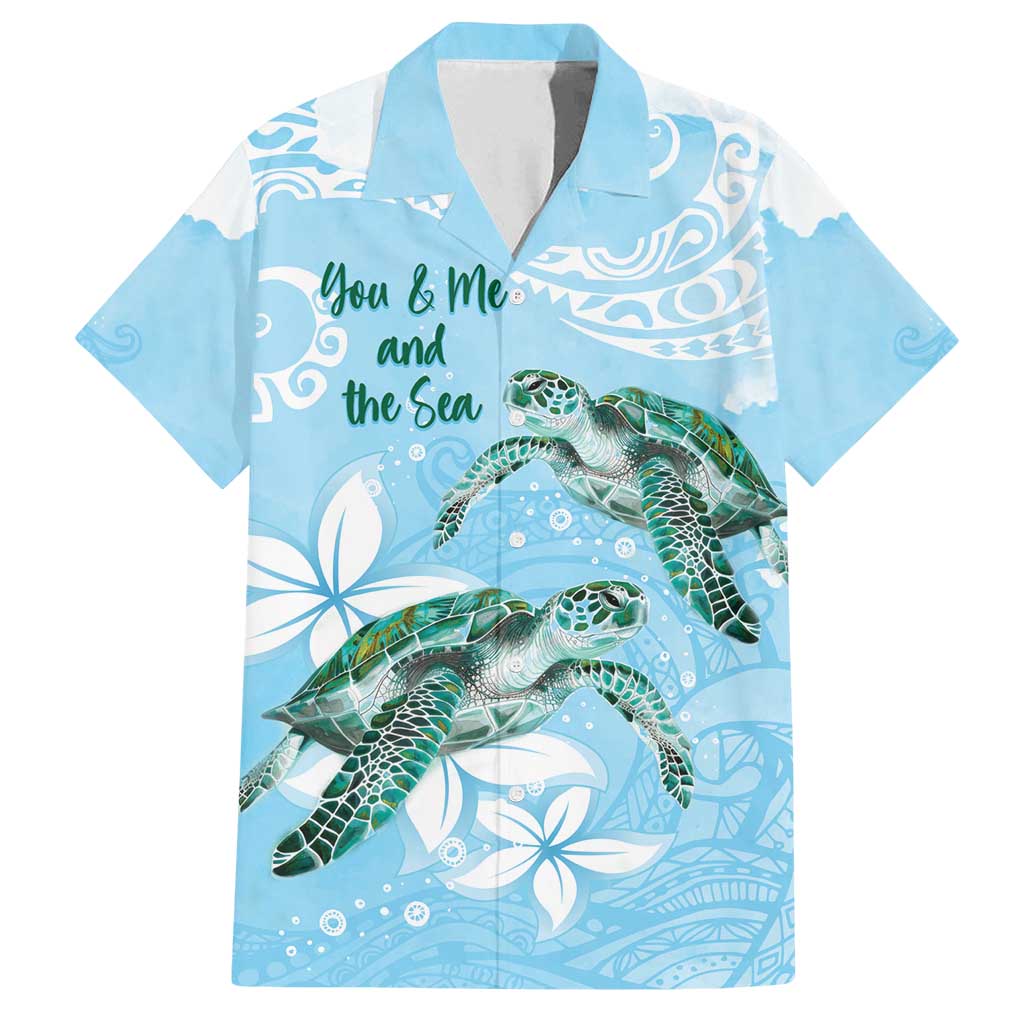 Personalised Polynesia Valentine's Day Family Matching Puletasi and Hawaiian Shirt SeaTurtle Couple Polynesian - Fairy Sparkles Color LT14 Dad's Shirt - Short Sleeve Blue - Polynesian Pride