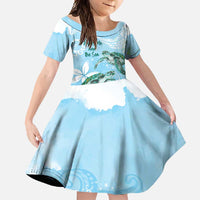 Personalised Polynesia Valentine's Day Family Matching Short Sleeve Bodycon Dress and Hawaiian Shirt SeaTurtle Couple Polynesian - Fairy Sparkles Color LT14 Daughter's Dress Blue - Polynesian Pride