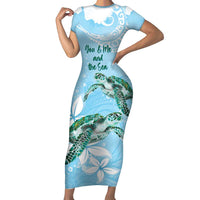 Personalised Polynesia Valentine's Day Family Matching Short Sleeve Bodycon Dress and Hawaiian Shirt SeaTurtle Couple Polynesian - Fairy Sparkles Color LT14 Mom's Dress Blue - Polynesian Pride