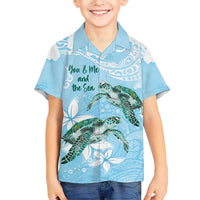 Personalised Polynesia Valentine's Day Family Matching Short Sleeve Bodycon Dress and Hawaiian Shirt SeaTurtle Couple Polynesian - Fairy Sparkles Color LT14 Son's Shirt Blue - Polynesian Pride
