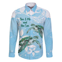 Personalised Polynesia Valentine's Day Family Matching Summer Maxi Dress and Hawaiian Shirt SeaTurtle Couple Polynesian - Fairy Sparkles Color LT14 Dad's Shirt - Long Sleeve Blue - Polynesian Pride