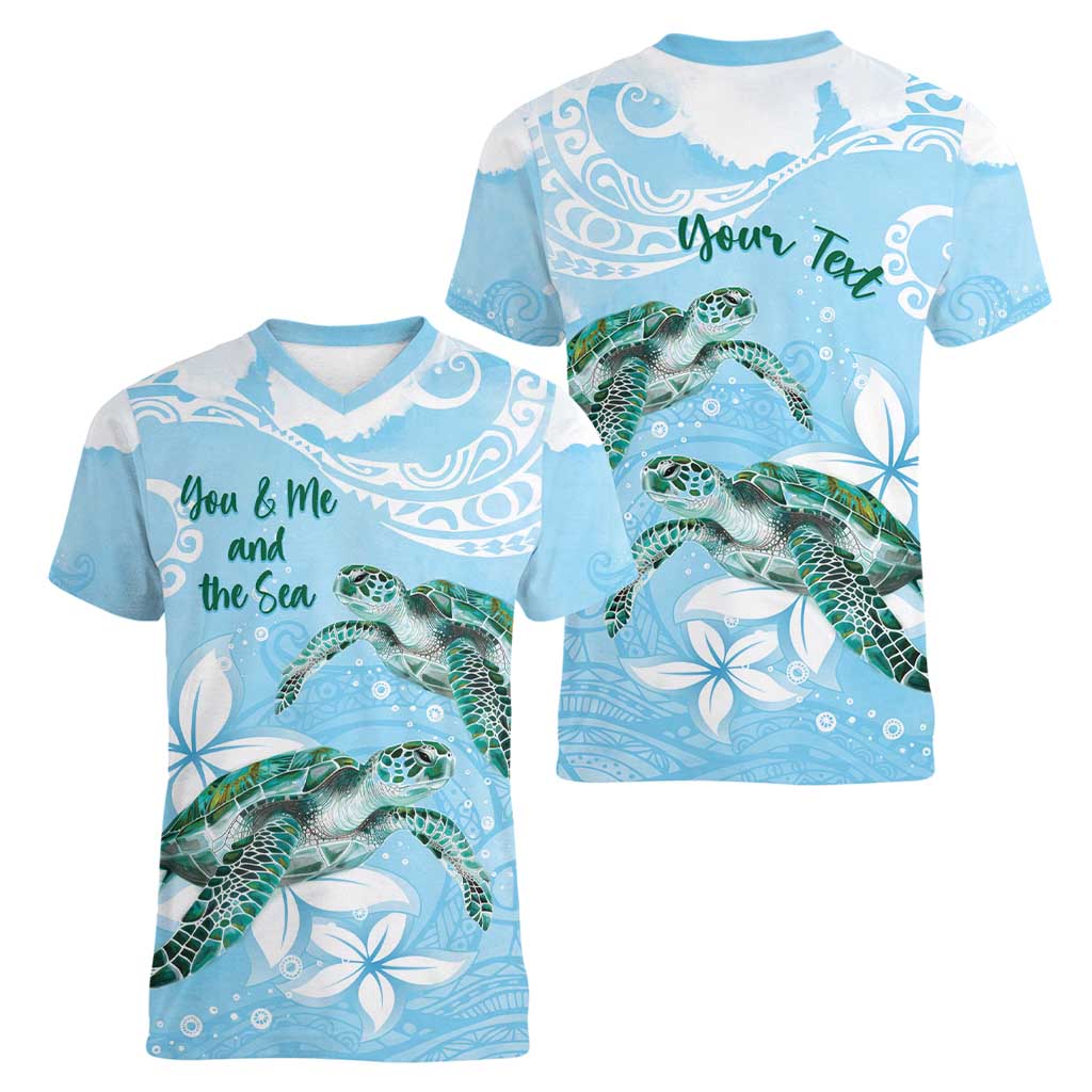 Personalised Polynesia Valentine's Day Women V-Neck T-Shirt SeaTurtle Couple Polynesian - Fairy Sparkles Color