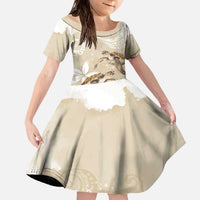 Happy Valentine's Day Polynesia Family Matching Off The Shoulder Long Sleeve Dress and Hawaiian Shirt SeaTurtle Couple Polynesian - Pollinate Color LT14 Daughter's Dress Beige - Polynesian Pride