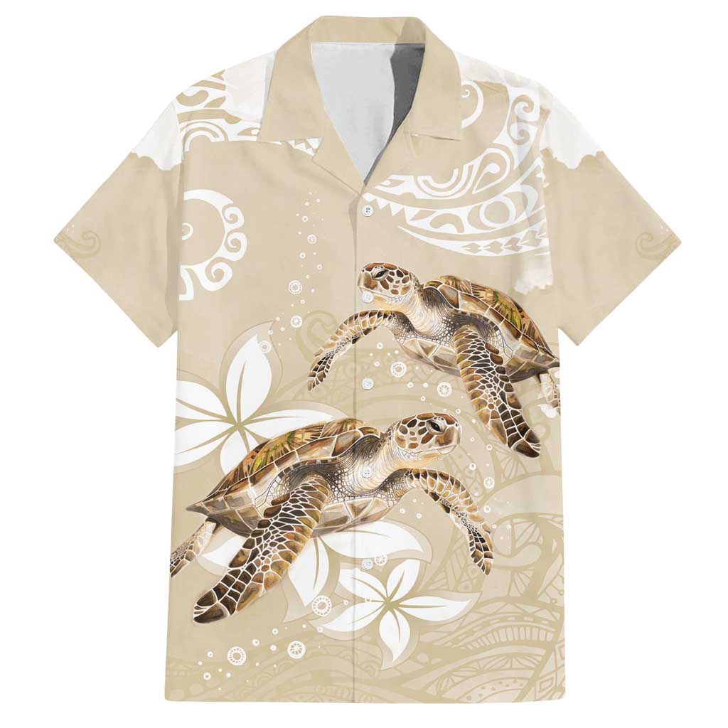 Happy Valentine's Day Polynesia Family Matching Off Shoulder Maxi Dress and Hawaiian Shirt SeaTurtle Couple Polynesian - Pollinate Color LT14 Dad's Shirt - Short Sleeve Beige - Polynesian Pride