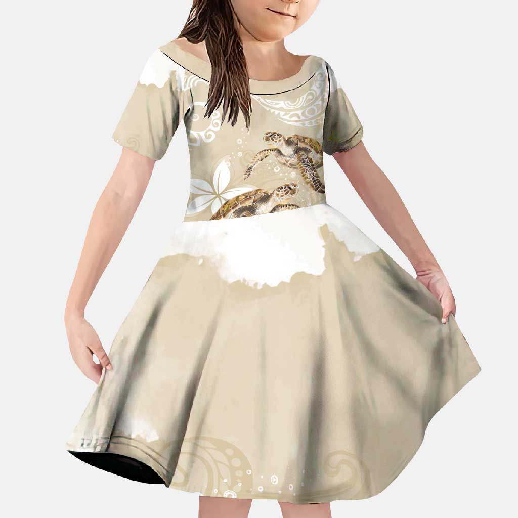Happy Valentine's Day Polynesia Family Matching Summer Maxi Dress and Hawaiian Shirt SeaTurtle Couple Polynesian - Pollinate Color LT14 Daughter's Dress Beige - Polynesian Pride