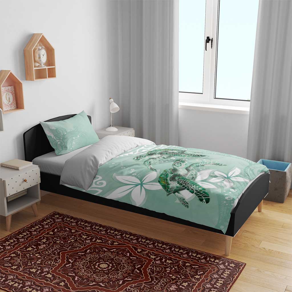 Happy Valentine's Day Polynesia Bedding Set SeaTurtle Couple Polynesian - Green Lester Color