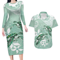 Happy Valentine's Day Polynesia Couples Matching Long Sleeve Bodycon Dress and Hawaiian Shirt SeaTurtle Couple Polynesian - Green Lester Color LT14 Green - Polynesian Pride