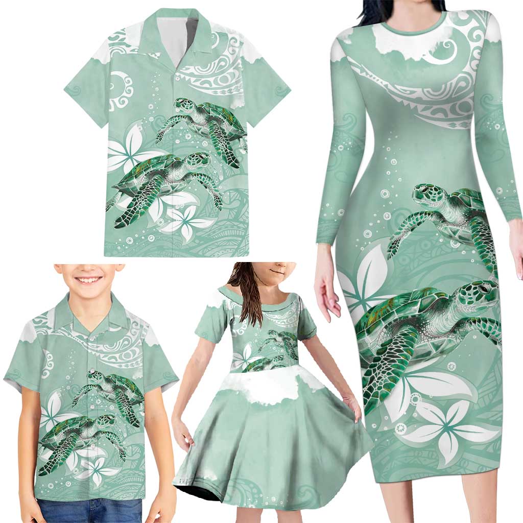 Happy Valentine's Day Polynesia Family Matching Long Sleeve Bodycon Dress and Hawaiian Shirt SeaTurtle Couple Polynesian - Green Lester Color LT14 - Polynesian Pride