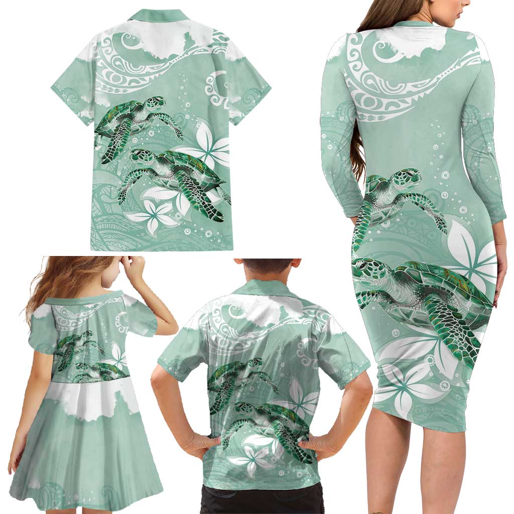 Happy Valentine's Day Polynesia Family Matching Long Sleeve Bodycon Dress and Hawaiian Shirt SeaTurtle Couple Polynesian - Green Lester Color LT14 - Polynesian Pride
