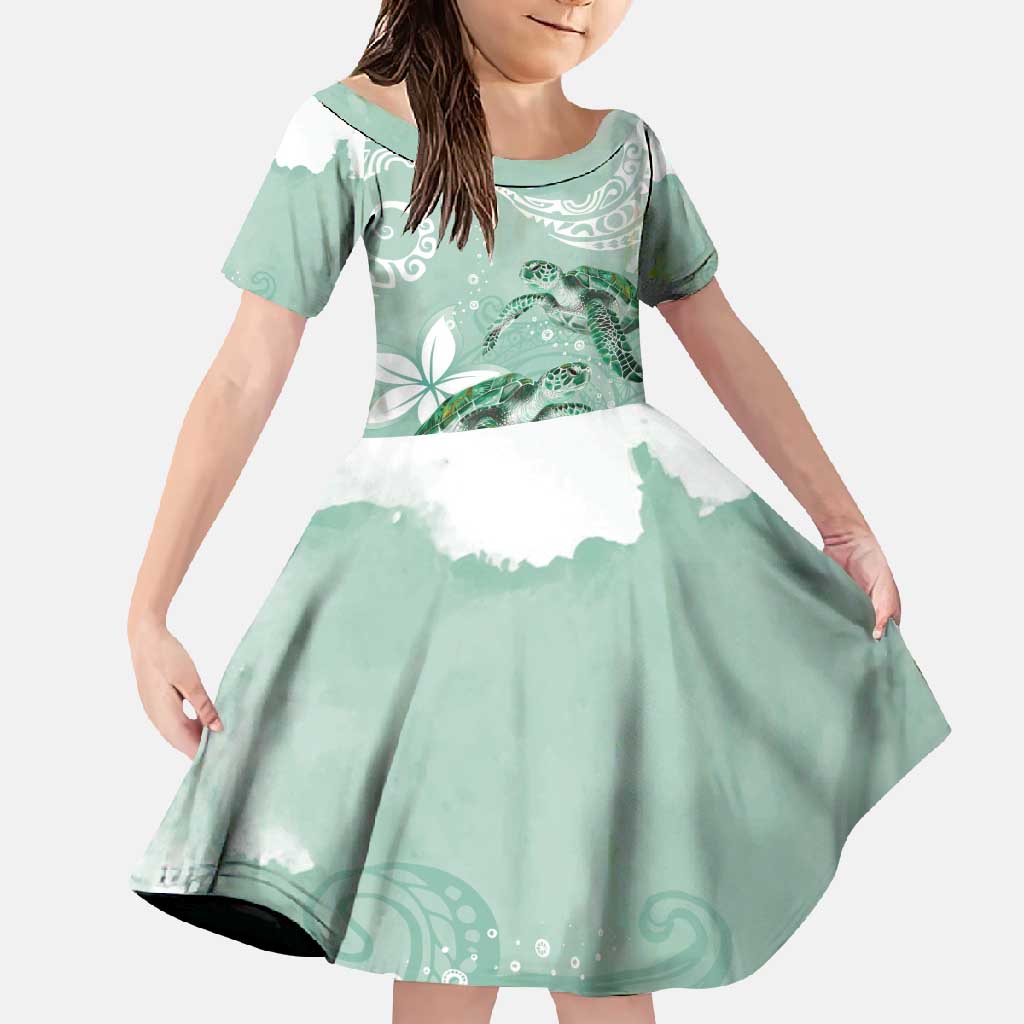Happy Valentine's Day Polynesia Family Matching Mermaid Dress and Hawaiian Shirt SeaTurtle Couple Polynesian - Green Lester Color LT14 Daughter's Dress Green - Polynesian Pride