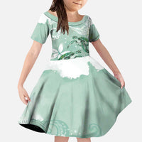 Happy Valentine's Day Polynesia Family Matching Off The Shoulder Long Sleeve Dress and Hawaiian Shirt SeaTurtle Couple Polynesian - Green Lester Color LT14 Daughter's Dress Green - Polynesian Pride