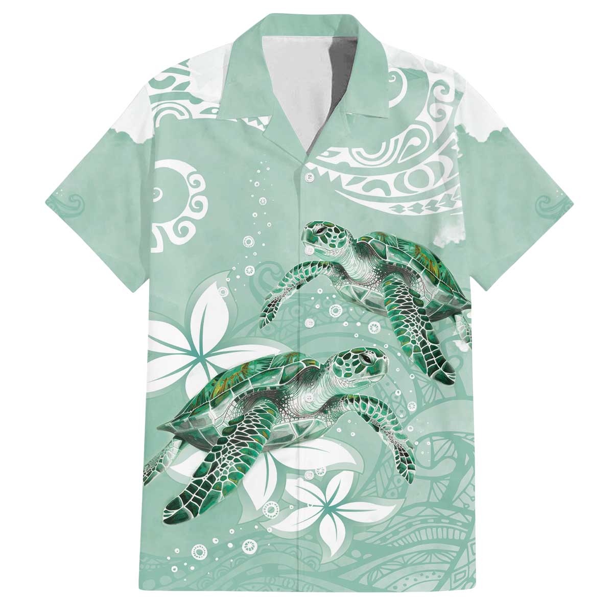 Happy Valentine's Day Polynesia Family Matching Off The Shoulder Long Sleeve Dress and Hawaiian Shirt SeaTurtle Couple Polynesian - Green Lester Color LT14 Dad's Shirt - Short Sleeve Green - Polynesian Pride