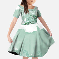 Happy Valentine's Day Polynesia Family Matching Off Shoulder Maxi Dress and Hawaiian Shirt SeaTurtle Couple Polynesian - Green Lester Color LT14 Daughter's Dress Green - Polynesian Pride