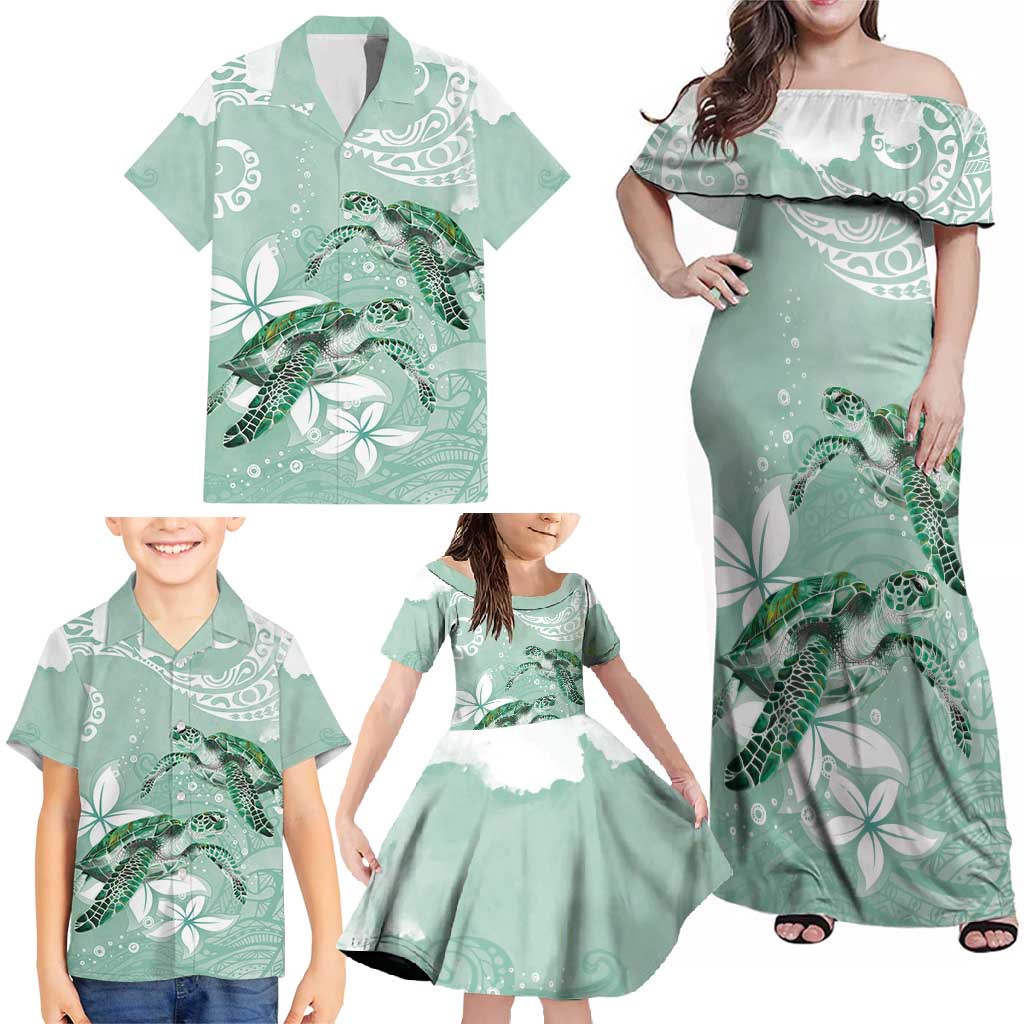 Happy Valentine's Day Polynesia Family Matching Off Shoulder Maxi Dress and Hawaiian Shirt SeaTurtle Couple Polynesian - Green Lester Color LT14 - Polynesian Pride