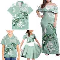 Happy Valentine's Day Polynesia Family Matching Off Shoulder Maxi Dress and Hawaiian Shirt SeaTurtle Couple Polynesian - Green Lester Color LT14 - Polynesian Pride