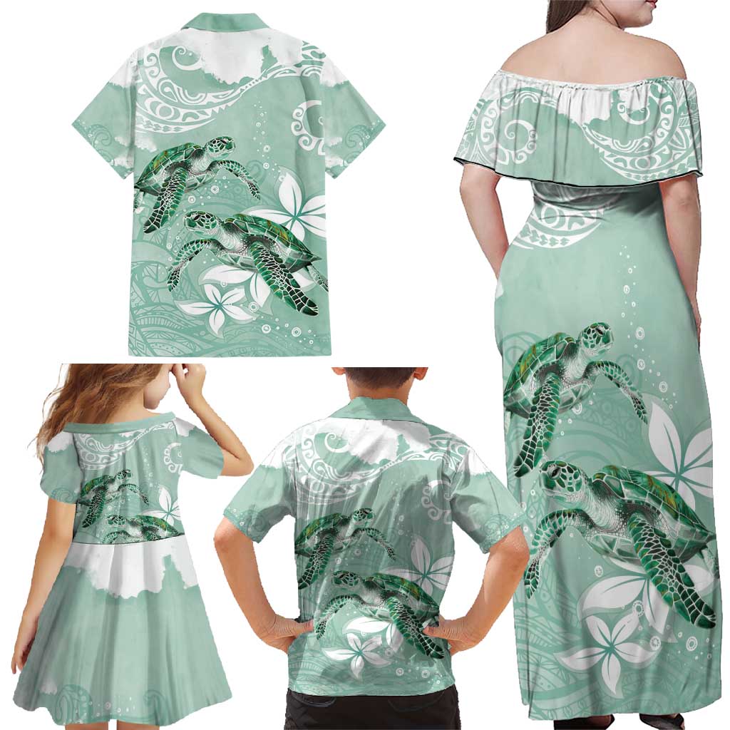 Happy Valentine's Day Polynesia Family Matching Off Shoulder Maxi Dress and Hawaiian Shirt SeaTurtle Couple Polynesian - Green Lester Color LT14 - Polynesian Pride
