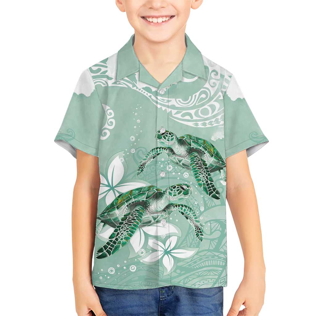 Happy Valentine's Day Polynesia Family Matching Off Shoulder Maxi Dress and Hawaiian Shirt SeaTurtle Couple Polynesian - Green Lester Color LT14 Son's Shirt Green - Polynesian Pride