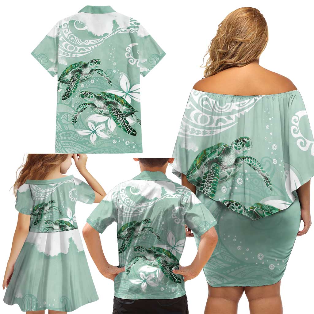 Happy Valentine's Day Polynesia Family Matching Off Shoulder Short Dress and Hawaiian Shirt SeaTurtle Couple Polynesian - Green Lester Color LT14 - Polynesian Pride