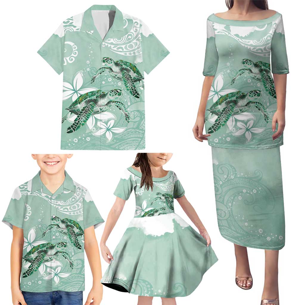 Happy Valentine's Day Polynesia Family Matching Puletasi and Hawaiian Shirt SeaTurtle Couple Polynesian - Green Lester Color LT14 - Polynesian Pride