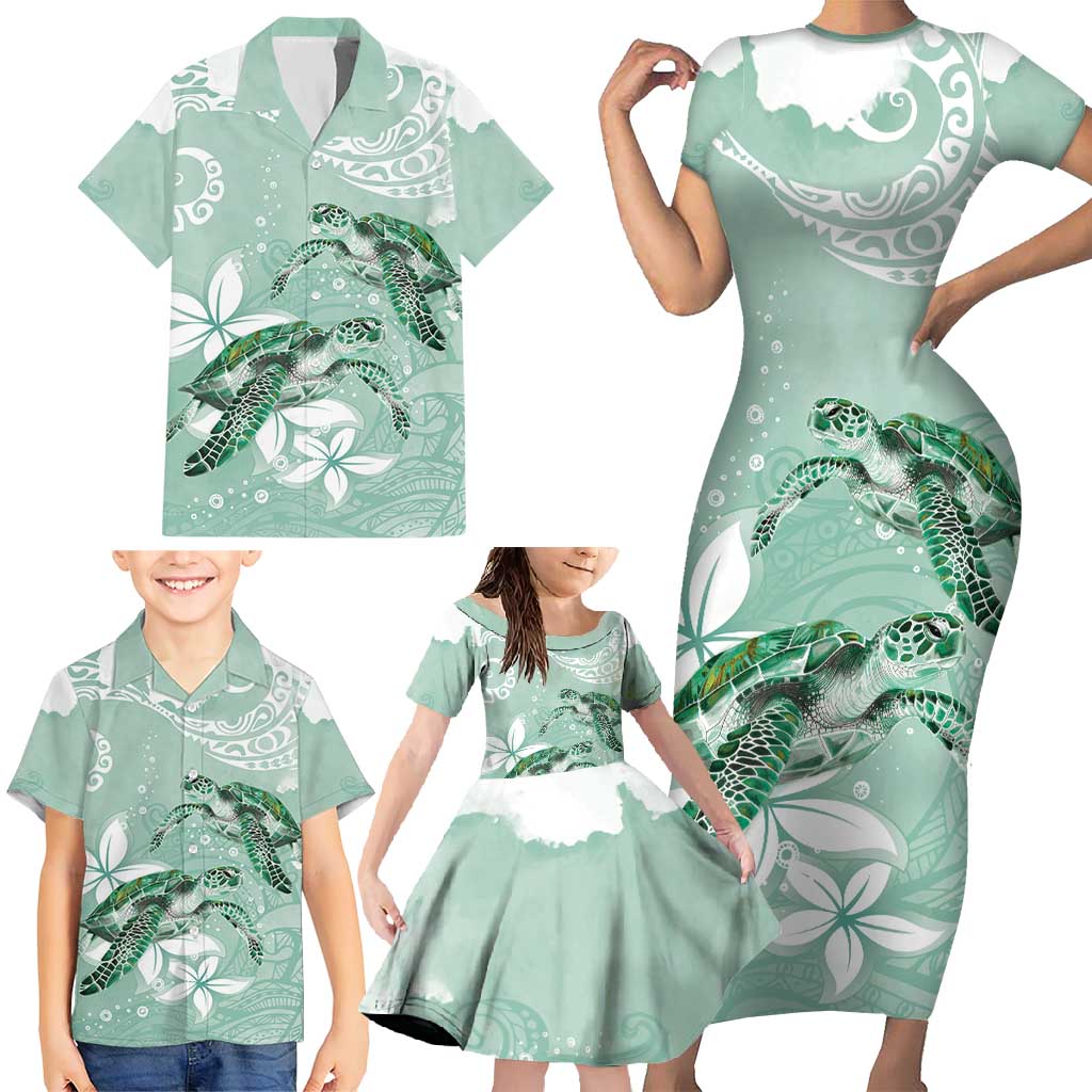 Happy Valentine's Day Polynesia Family Matching Short Sleeve Bodycon Dress and Hawaiian Shirt SeaTurtle Couple Polynesian - Green Lester Color LT14 - Polynesian Pride