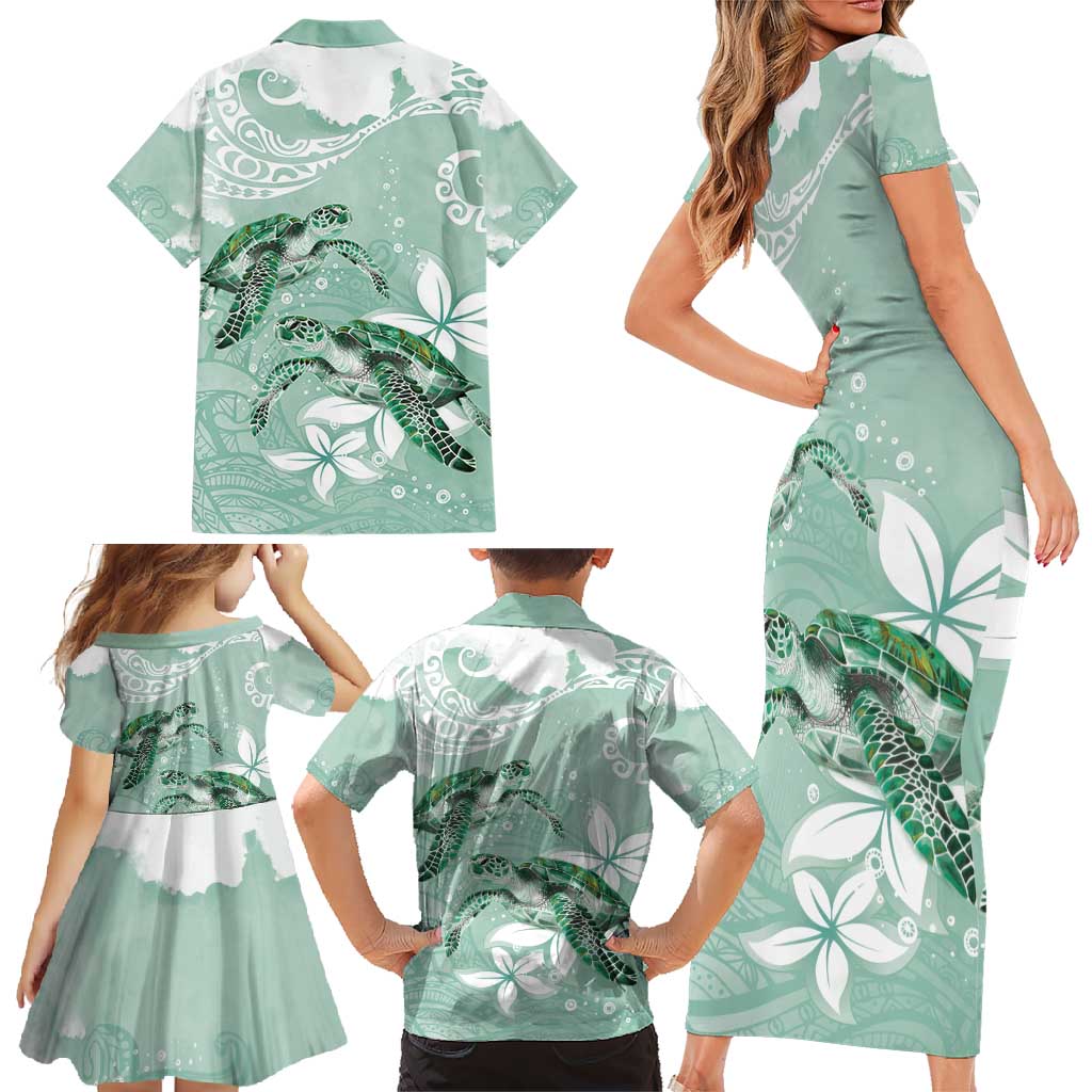Happy Valentine's Day Polynesia Family Matching Short Sleeve Bodycon Dress and Hawaiian Shirt SeaTurtle Couple Polynesian - Green Lester Color LT14 - Polynesian Pride