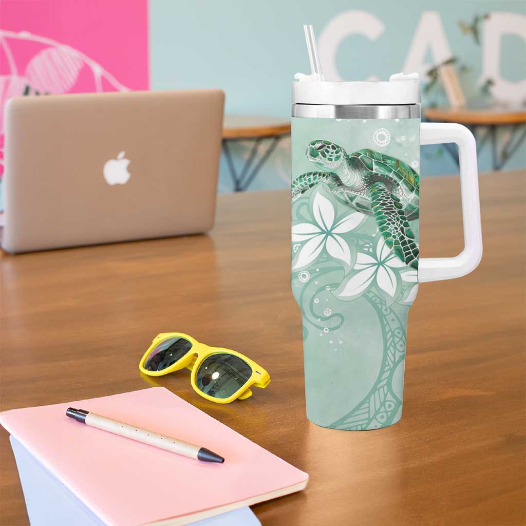 Happy Valentine's Day Polynesia Tumbler With Handle SeaTurtle Couple Polynesian - Green Lester Color