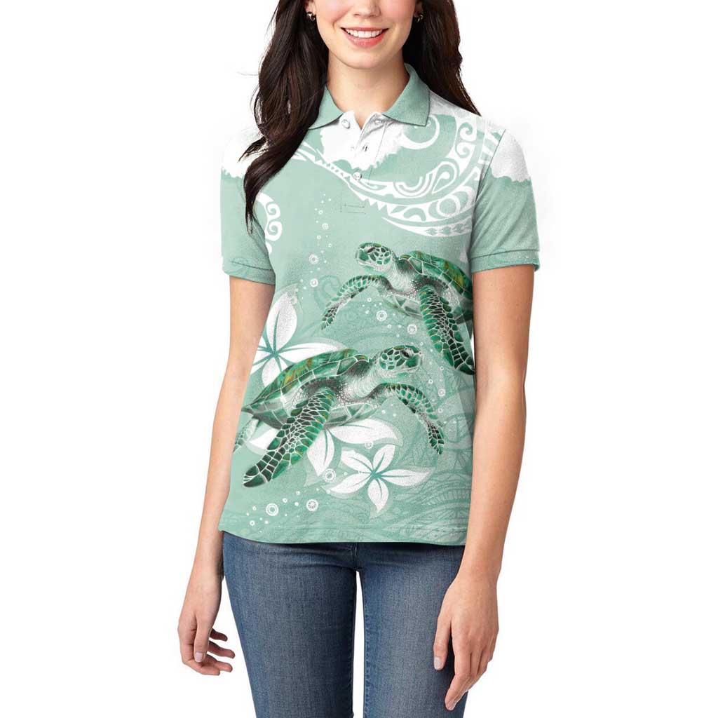 Happy Valentine's Day Polynesia Women Polo Shirt SeaTurtle Couple Polynesian - Green Lester Color