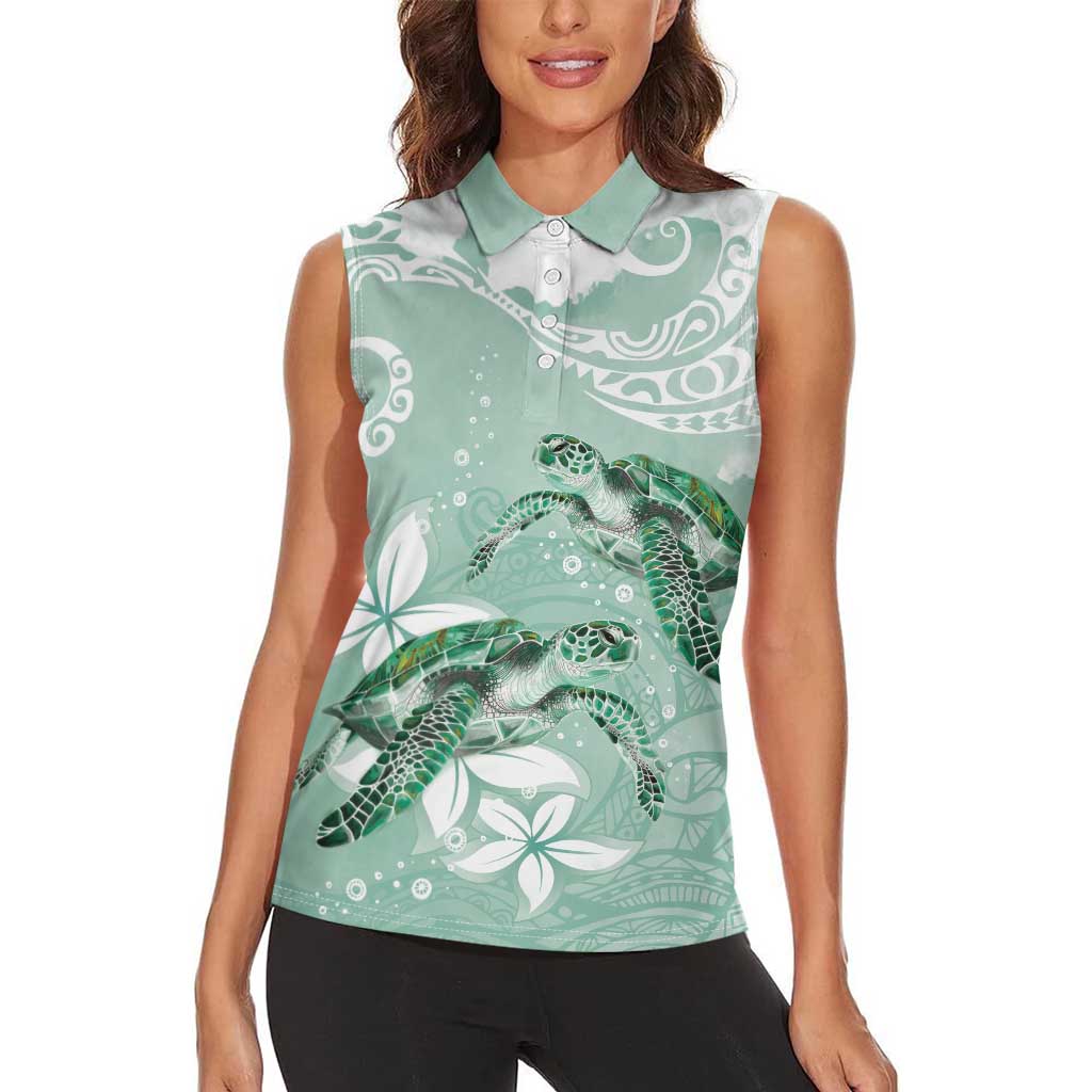 Happy Valentine's Day Polynesia Women Sleeveless Polo Shirt SeaTurtle Couple Polynesian - Green Lester Color