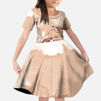 Happy Valentine's Day Polynesia Family Matching Long Sleeve Bodycon Dress and Hawaiian Shirt SeaTurtle Couple Polynesian - Desert Sand Color LT14 Daughter's Dress Desert Sand - Polynesian Pride