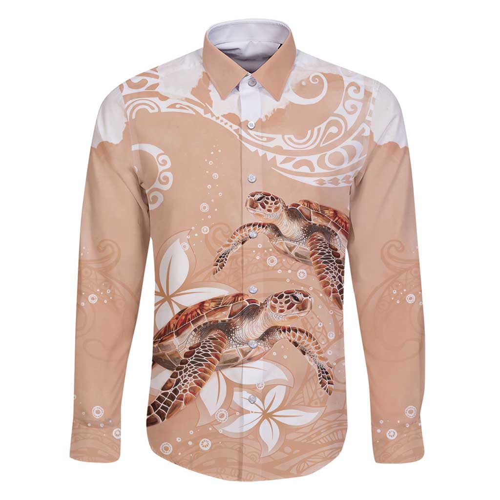 Happy Valentine's Day Polynesia Family Matching Long Sleeve Bodycon Dress and Hawaiian Shirt SeaTurtle Couple Polynesian - Desert Sand Color LT14 Dad's Shirt - Long Sleeve Desert Sand - Polynesian Pride