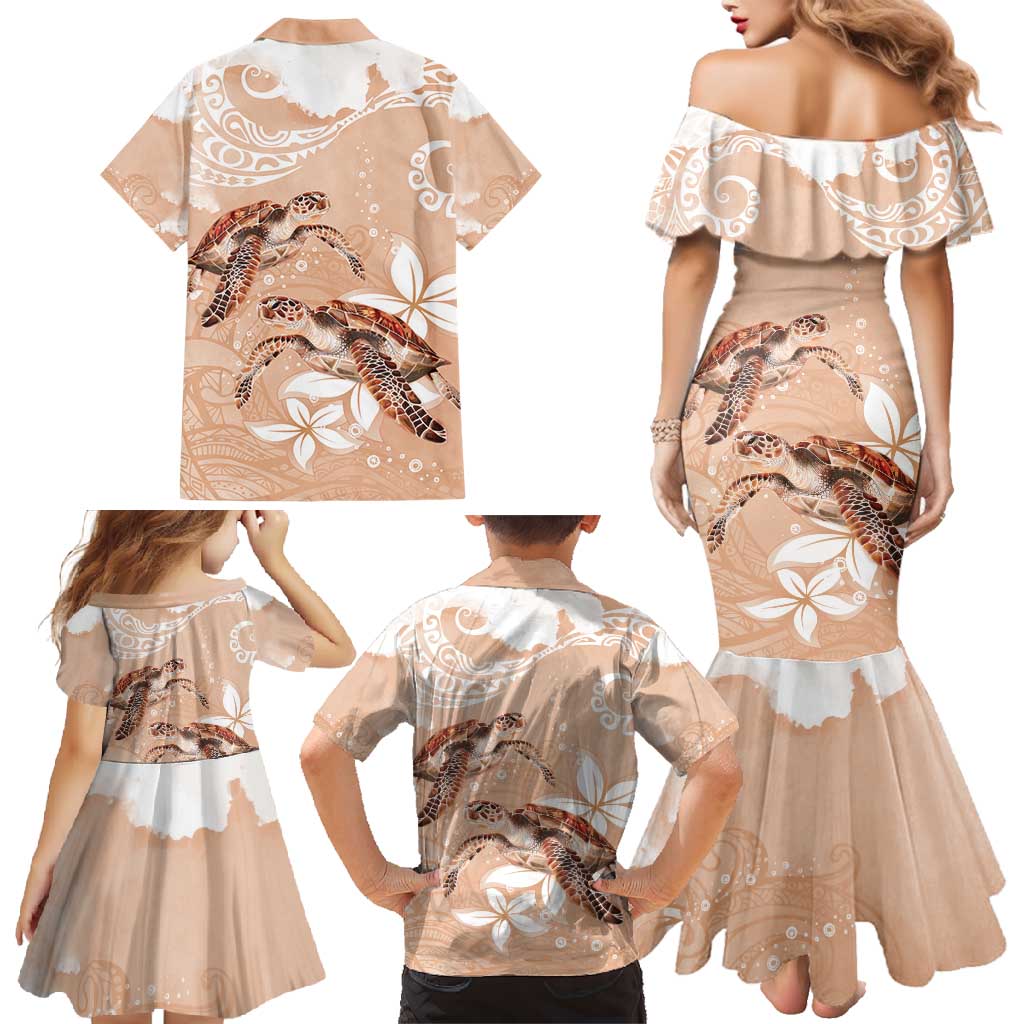 Happy Valentine's Day Polynesia Family Matching Mermaid Dress and Hawaiian Shirt SeaTurtle Couple Polynesian - Desert Sand Color LT14 - Polynesian Pride