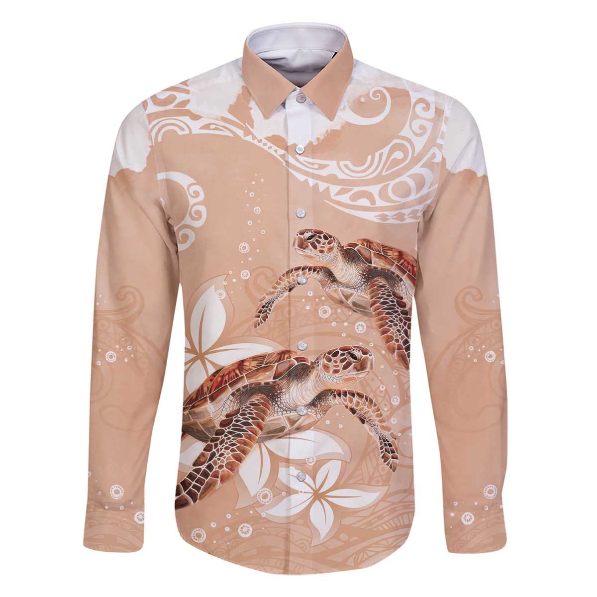 Happy Valentine's Day Polynesia Family Matching Off The Shoulder Long Sleeve Dress and Hawaiian Shirt SeaTurtle Couple Polynesian - Desert Sand Color LT14 Dad's Shirt - Long Sleeve Desert Sand - Polynesian Pride